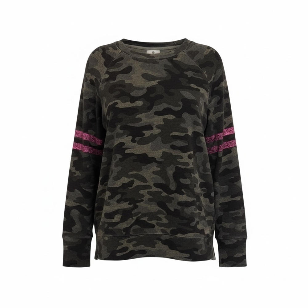 Sundry Camo with Pink Arm Stripes Long Sleeve Pullover Sweatshirt Size Small (0)